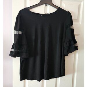 NWT Adrianna Papell Blk Top W/Sheer Ruffled Sleeves & Keyhole Back Sz1X Romantic